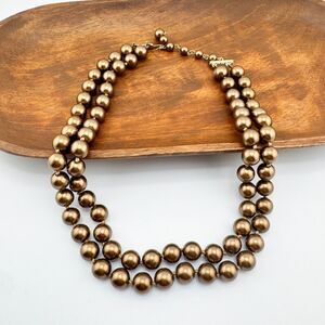 Vintage Napier Brass Tone Necklace Double Strand Retro Glam Statement Timeless